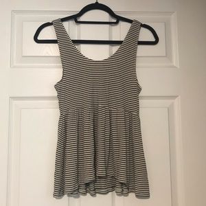 American Eagle Black and White Striped Ribbed Peplum Tank